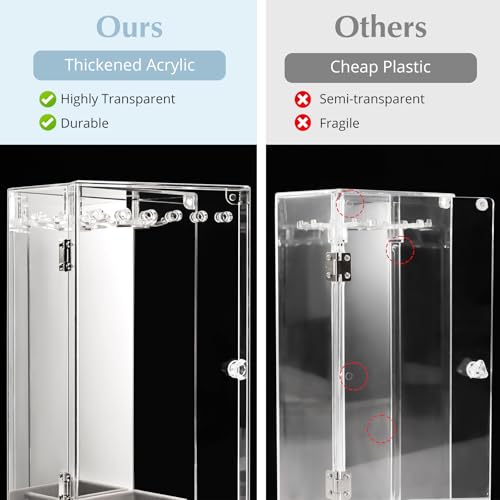 Lolalet Necklace Holder Organizer, Acrylic Jewelry Organizer with 24 Hooks, Rotating Clear Necklaces Display Box with Built-in Mirror, Dust-proof Jewelry Storage Case with Velvet Tray -Lasermirror - color: 3 -Lasermirror
