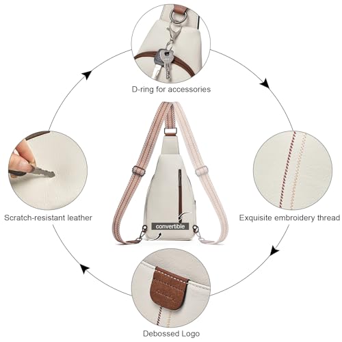 cakang Womens Sling Bag Crossbody Bags for Women Vegan Leather Sling Backpack Daypack Fanny Pack Crossbody Purse Travel - color: 4-white Brown