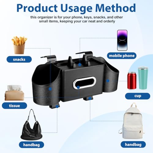 Ciieeo 4 in 1 Backseat Car Organizer with Cup Holder Tissue Box and Hooks Multifunctional Seat Back Storage Box for Road Trip Travel Accessories Universal Auto Headrest Holder - color: Black