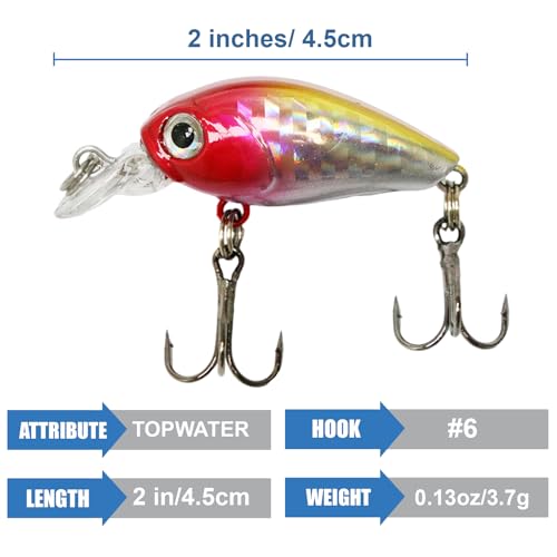 Top Water Fishing Lures Kit, 6 PCS Micro Fishing Lure Crankbaits Baits with 2 Hooks 3D Eyes Bait for Saltwater Freshwater Bass Trout Catfish Pike Perch - color: B
