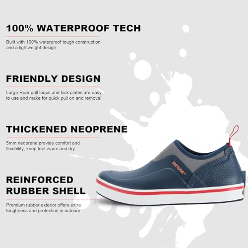 Showave Men's Deck Shoes Waterproof Short Rain Boots Breathable Sports Sailing Booties Non-Slip Rubber Boots Low Cut Design for Outdoor Fishing Gardening Walking - color: Navy, size: 12