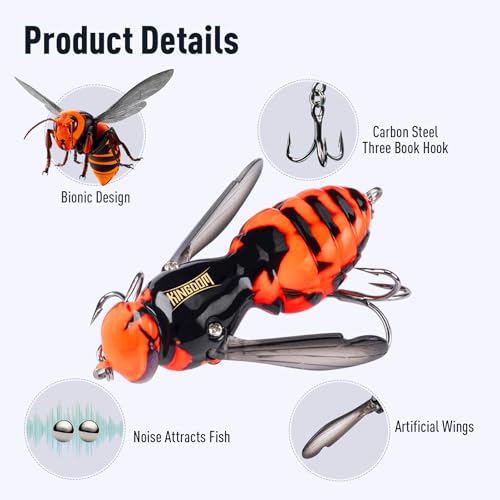 Kingdom Wasp Craw Bait Insect Bionic Floating Fishing Lures Swimbaits Hard Artificial Baits Lure for Freshwater and Saltwater Bass Carp Pike Walleye Fishing ABS Material Carbon Steel Three Book Hook - color: 04, size: 6.6g