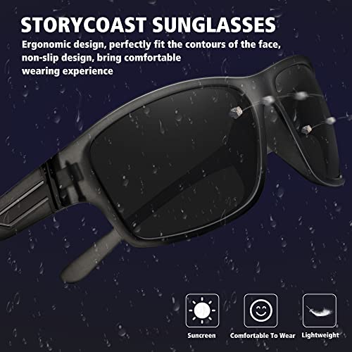 STORYCOAST Polarized Sports Sunglasses for Men Women Unbreakable Frame Cycling Fishing Driving - color: 3pack Black+clear Gray Frame/Gray+clear Gray Frame/Blue