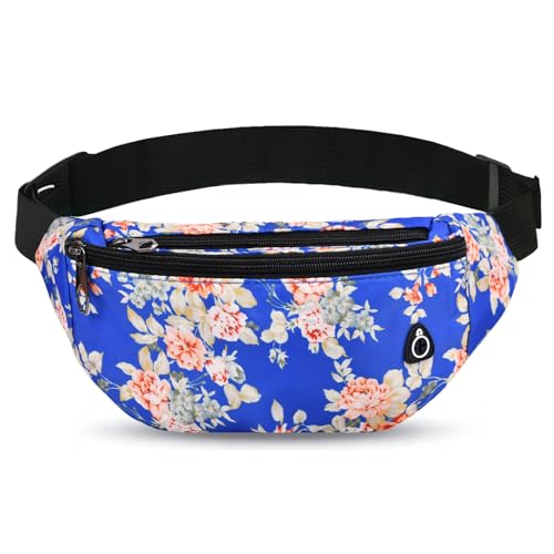 Fanny Pack for Women Men,Crossbody Fanny Pack Water Resistant Sports Waist Bag Pack, Belt Bag for Travel Hiking Running - color: 1pack-blueflower