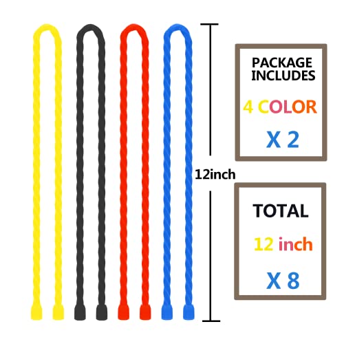 8Pcs 12-inch Silicone Cable Ties Reusable Steel-Core Silicone Twist Cable Tie Straps for Bundling and Organizing Colorful Bendable Holder Strap for Indoor and Out All Purpose, 4 Colors - color: 12-inch(8pcs)
