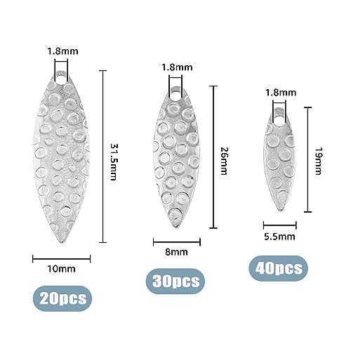 SUPERFINDINGS 90Pcs 3 Sizes Fishing Lures Spoons Stainless Steel Lure Fishing Lures Hard Baits Fishing Attractor Spinner Blades for Lures Worm Spinner Baits Spoons Rigs Making - color: Silver