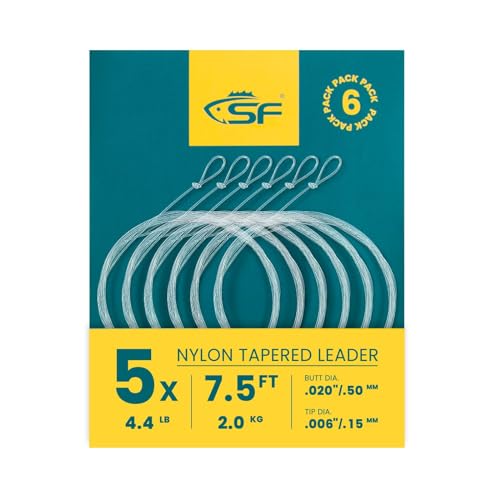 SF Pre-Tied Loop Fly Fishing Tapered Leader Nylon Clear Trout Freshwater Saltwater Bonefish Permit Bass Salmon Steelhead 7.5FT 9FT 10FT 12FT 15FT 0X 1X 2X 3X 4X 5X 6X 7X - size: 7.5FT-5X, style: Freshwater Knotted 6-pack