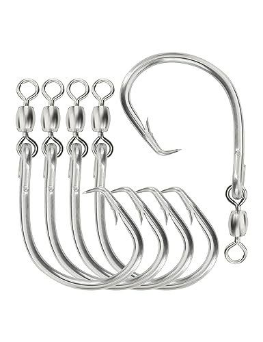 BLUEWING Offset Circle Hook with Swivel Stainless Steel 5pcs/10pcs Extra Sharp for Freshwater Saltwater Big Game Fishing - style: Size 07: 15/0, 5pcs