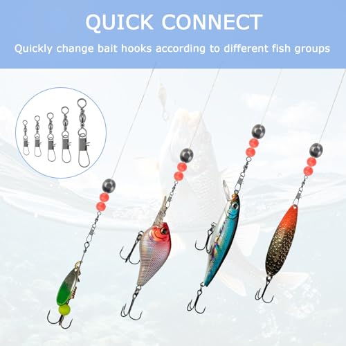 210PCS Fishing Swivels, 5 Sizes Barrel Swivels with Snaps, Fishing Swivels Saltwater Freshwater Snap Connector for Quick Connect Fishing Lures