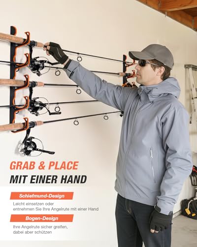 Ghosthorn Fishing Rod Holders for Garage Fishing Pole Holders Ceiling or Wall Mounted Fishing Rod Rack garage Storage Organizer Fishing Gear Equipment for Men Women (Orange, 3 Packs) - size: 3 packs holds up 15 rods, style: Orange