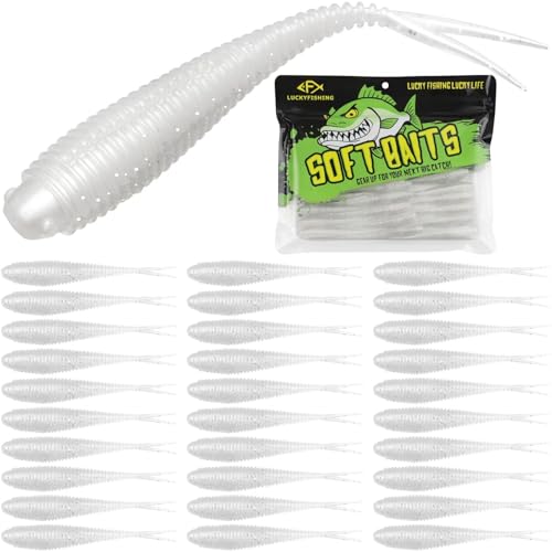 LUCKYFISHING Soft Plastic Baits 20PCS/30PCS/40PCS Forked Tail Fishing Soft Bait for Bass Walleye Trout Crappie Lures 3in/3.5in/4in - color: Pearl White, size: 3.5in-30pcs