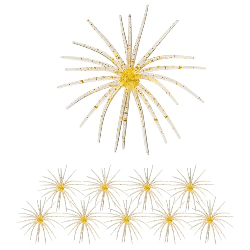 QualyQualy Urchin Bait for Bass Fishing, Floating TPE Creature Lures - 2.5'' / 3.6''/ 4'' /5.1'' Multi-Tentacle Soft Plastic Bait for Bass, Walleye, Pike - color: #06 Light Gold, size: S-10pcs