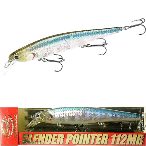 LUCKY CRAFT Slender Pointer 112 MR Fishing Lure, 4.5" Suspending Jerkbait, 4-5 ft Depth, Long Casting, Freshwater Trout and Bass Lures, Bass Fishing Gear and Tournament Hard Bait - color: 772 Zebra MS Ghost Minnow