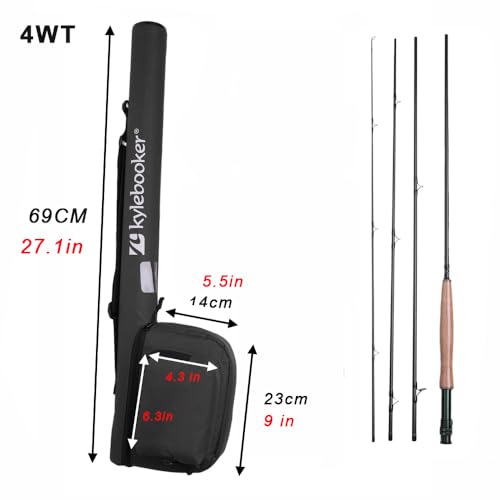 Kylebooker Fly Fishing Rod with Reel Combo Kit 3/4/5/6/7/8 Weight Starter Fly Fishing Outfit with Rod Bag - size: 4wt 8‘0“ 4pc Rod,3/4 Reel