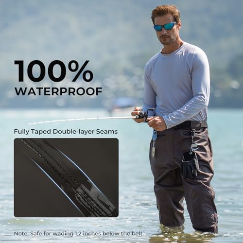 Calamus WaveWalker Waist Waders for Men, 100% Waterproof RipShield Fabric, Slip-Resistant Boots, Moisture-Wicking Insoles - color: Brown, size: 12