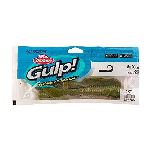 Berkley Gulp! Grub Saltwater Fishing Soft Bait - color: Motor Oil Red Fleck, size: 8- Inch