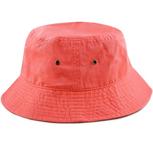 Cotton Bucket Hat Packable Sun Hat – Unisex Summer Travel Beach Fisherman Hat for Men Women Outdoor Fishing Hiking - color: Coral, size: Large-X-Large
