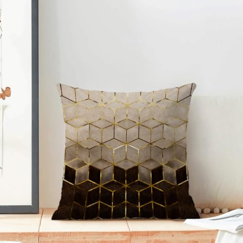 Boho Brown Pillow Covers 16x16 Inch Set of 2 Abstract Brown Golden Geometric Throw Pillows Outdoor Decorative Modern Art Cubic Pillowcase Linen Cushion Cases for Bed Sofa Couch - color: Brown Gold Geometric, size: 16" x 16" (Pack of 2)