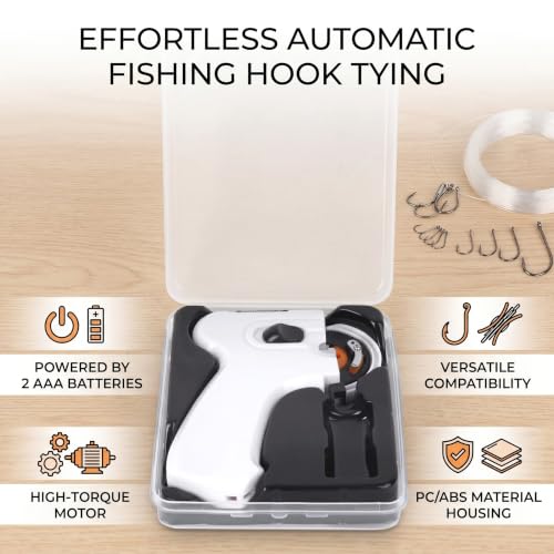 Automatic Fishing Hook Tier Tool - Fast Electric Hook Line Tying Device Machine with PC ABS Shell for Fishing Hooks and Lures (Battery Powered)