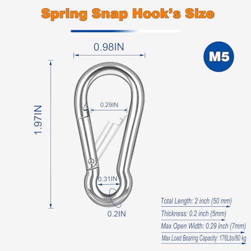120PCS M5 Heavy Duty Carabiner Clip, 2Inch Snap Hook Quick Link Small Carabiner Clips,Spring Link Buckle for Fishing Camping Hammock Dog Leashes-220LBS Holding Capacity (Silver) - color: Silver, size: 120PCS-M5
