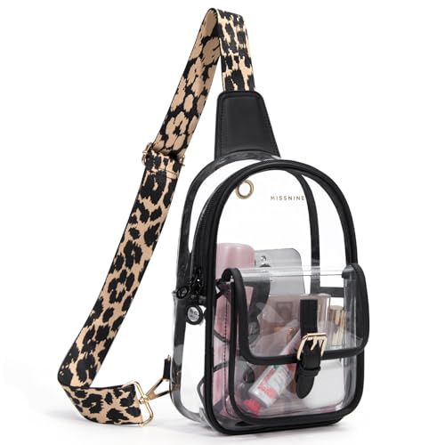 Missnine Anti-Theft Clear Sling Bag Clear Fanny Pack Stadium Approved Crossbody Bag Purse Trendy Heavy Duty Transparent Chest Bags with Guitar Strap for Concerts Sport Events - color: M-black[anti-theft]