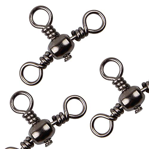 AGOOL 3 Way Swivels Fishing Tackle, 50/100pcs Crossline Barrel Swivel 3 Way Rigs T-Shape Three Way Swivels Fishing Tackle Connector for Catfish Rig Surf Fishing Rig - size: 9#_40lb