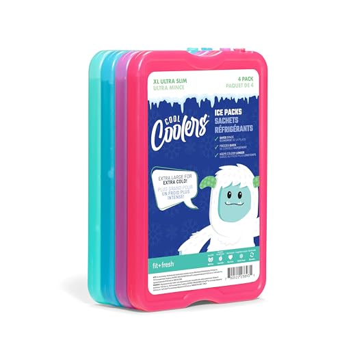 Cool Coolers by Fit & Fresh 4 Pack XL Slim Ice Packs, Quick Freeze Space Saving Reusable Ice Packs for Lunch Boxes or Coolers - color: 멀티 (4팩)