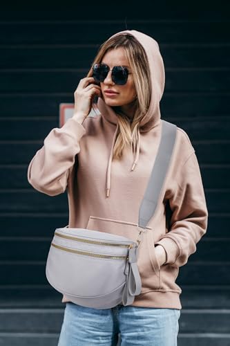 Pure Colour Crossbody Bum Bags for Women Spacious Checkered Cross body Bag Nylon Trendy Fanny Pack for Travel - color: Light Grey