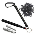 Reaction Tackle Wacky Rig Tool and O-Rings for Soft Plastic Worms, Bass Fishing Wacky Rig and Neko Rig Stick Bait Setup for Largemouth and Smallmouth - color: Black Tool plus 125 O-rings +10 hooks
