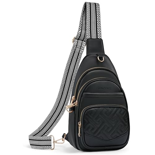 Anti Theft Crossbody Bags for Women RFID Leather Sling Purses,Crossbody Bags Travel Leather Fanny Pack for Women - color: Black
