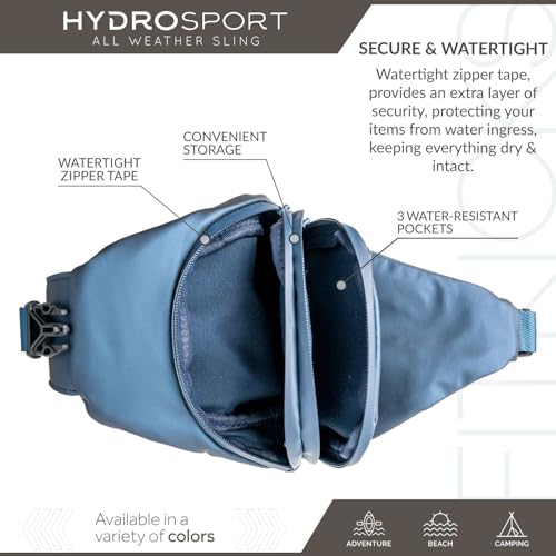 FITKICKS Hydrosport All Weather Sling Bag Unisex Crossbody Travel Hiking Chest Bag - color: Deep Sea Navy
