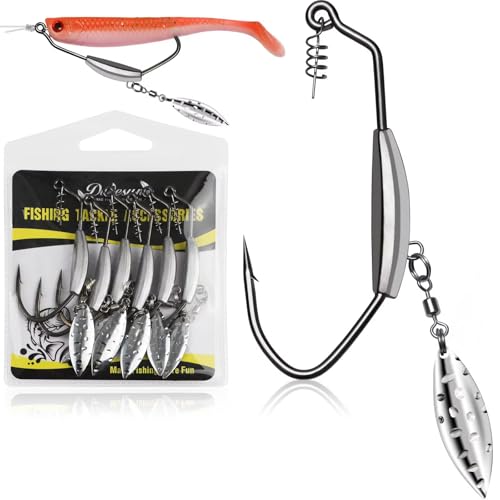 Dovesun 12PCS/44PCS Weighted Swimbait Hooks Weighted Fishing Hooks Saltwater Freshwater Worm Weedless Hooks for Bass Fishing 3/0 4/0 5/0 - color: Underspin Weighted Hooks, size: Size4/0-Weight1/5oz-12pcs