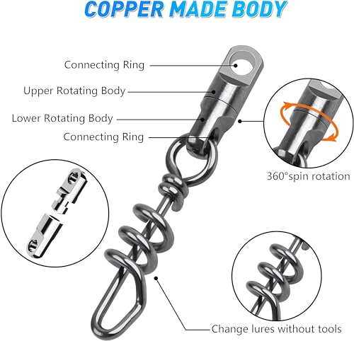 Fishing Corkscrew Swivels, 750lbs Heavy Duty Quick Release Big Game Connector Dredge for Saltwater Freshwater