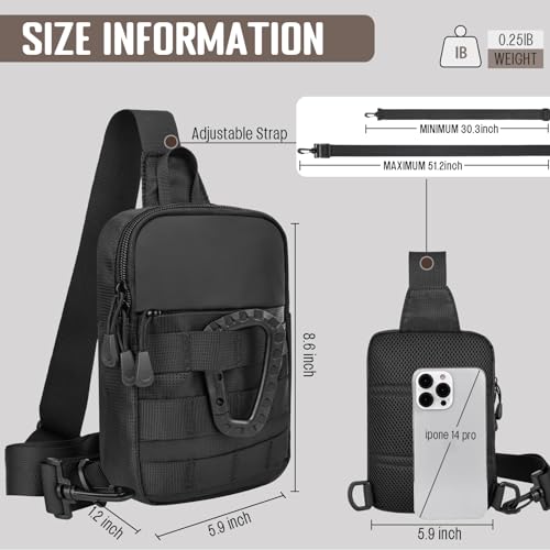 DEYACE Small Sling Bag for Men, Tactical Inspired Waterproof Utility EDC Mini Crossbody Chest Bag for Travel Work Sport - color: Black