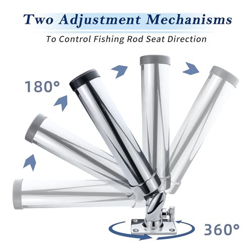 YANYUCB Boat Fishing Rod Holder,Stainless Steel Adjustable Fishing Pole Holders,360° Rotating Deck/Rail Mount Fishing Rod Pole Holder,Rod Holders for Fishing Boats,Yachts,Kayaks(2 Pack) - color: Silver