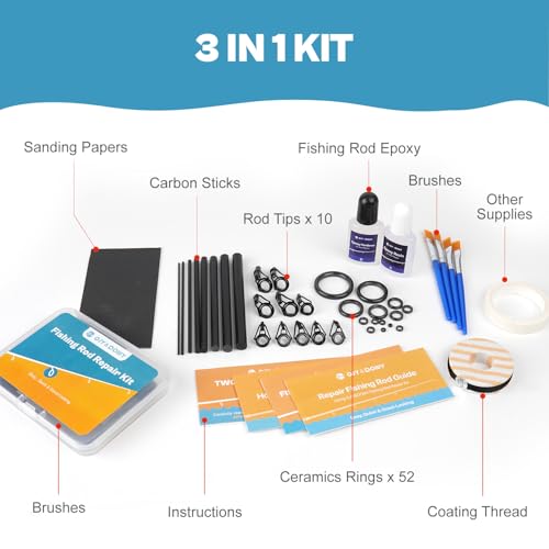 Fishing Rod Repair Kit,Fishing Pole Eyelet Ceramic Insert Eyes Repair with 52 Guide Rings and Supplies - color: 3 IN 1