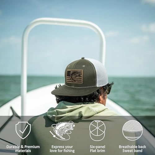 Fishing Gifts for Men - Snapback & Trucker Hats - American Flag Outdoor Fishing Hat - color: 10.olive Flatbrim (Bassflag)