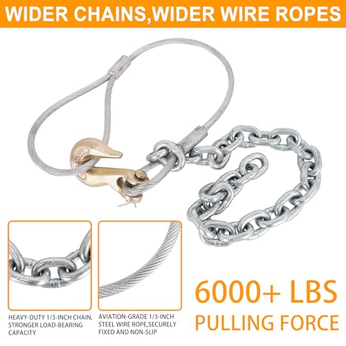 Fence Post Puller,Stump Remover Tool with Thickened 1/3-inch Galvanized Steel Wire Rope and Chain,Works with Jack or Lever to Extract the 4x4 Posts or Replace Any Broken or Rotten Fence Posts
