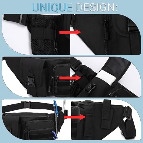 Tactical Fanny Pack，Military Waist Bag Hip Belt Bumbag Utility Bags for Fishing Hiking Hunting with Mesh Water Bottle Holder Pouch (Black) - color: Black