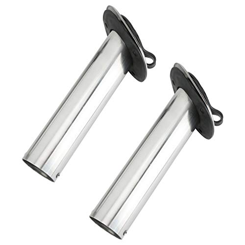 Amarine Made 2Pcs Stainless Steel Fishing Rod Holder Flush Mount with Black PVC Cap and Liner Boat Rod Holder 30 Degrees