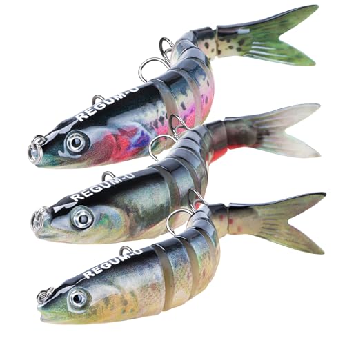 Crown Fishing Lures 8 Segment Realistic Swimbait with 3D Eyes Vibrating Actions,Smooth Lifelike Swimming for More Bites,Reinforced Fiber Joint