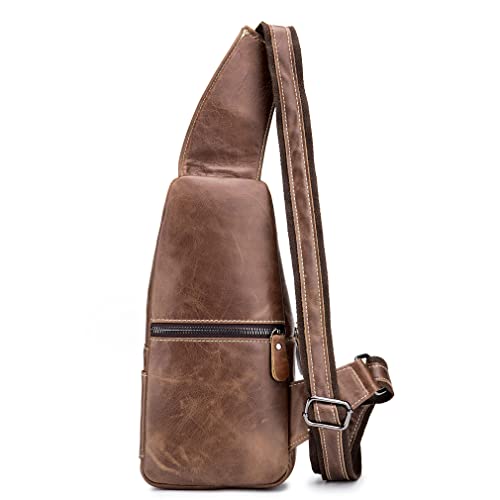 Hebetag Leather Sling Bag Crossbody Backpack for Men Women Travel Outdoor Camping - color: #12brown