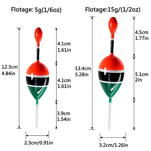 THKFISH Fishing Floats Bobbers Slide Floats Balsa Fishing Bobber Slip Bobbers for Crappie Panfish Trout Bass (1/2oz 2"x5.28") (1/6 1.6"x4.8") 5Pcs - color: Green and Red, size: 1/2 oz 2"x5.28" - 5Pcs