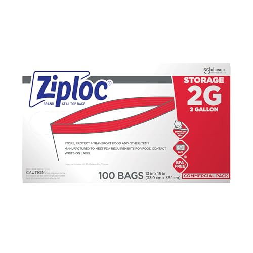 SC Johnson Professional Ziploc Brand Food Storage 2 Gallon Bags, Food Storage Ziploc Brand Bags, Commercial Pack, 100 Count Box, for Professional Use Only - size: 100 Count (Pack of 1)