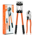Battery Cable Crimper Tool For AWG 10-1/0 Gauge Electrical Lug, Battery Terminal Connectors with Cable Cutter, Wire Crimping Tool For Heavy Duty Copper Wire Lugs