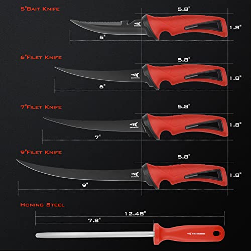 KastKing Intimidator Fillet Knife with Sharpening Steel, Ultra-Sharp G4116 German Stainless-Steel Blades, Non-Slip Handle, Protective Sheath, 7'' Fillet Knife and Honing Rod - color: 7'' Fillet Knife and Sharpening Steel