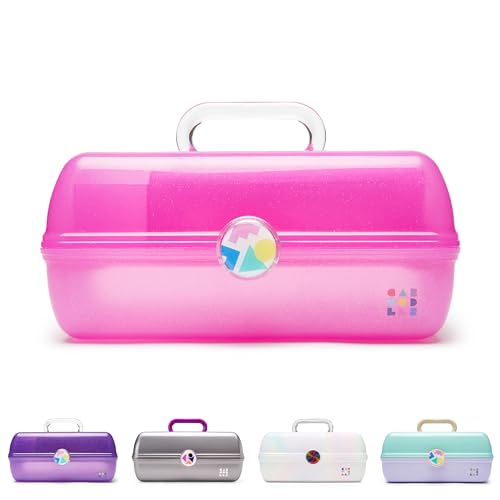 Caboodles On-The-Go Girl Makeup Box, Hot Pink Sparkle, Hard Plastic Makeup Organizer Box, Built-In Mirror, Secure Latch for Safe Travel, Spacious Storage for Large Items - color: Hot Pink Jelly Sparkle