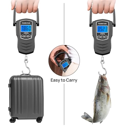 75Kg/165Lb Digital Luggage Scale for Travel, Fishing Weight Scale Unit with 1.5M Measuring Tape, Suitcase Weight Unit Can Switch Kg/Lb/Jin/Oz 4 Units, with Hook, Battery Included - color: black