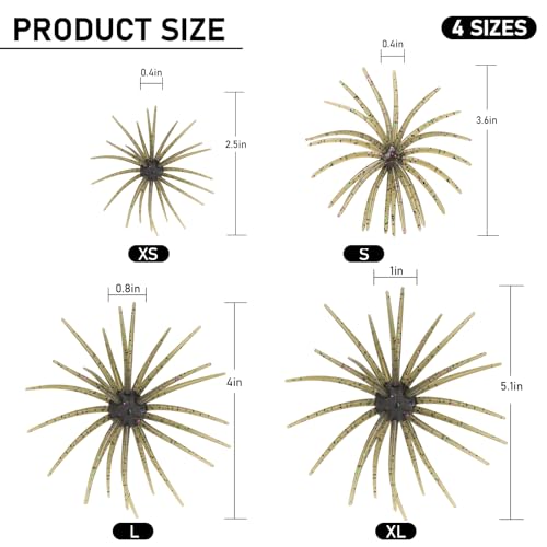 QualyQualy Urchin Bait for Bass Fishing, Floating TPE Creature Lures - 2.5'' / 3.6''/ 4'' /5.1'' Multi-Tentacle Soft Plastic Bait for Bass, Walleye, Pike - color: #04 Dark Browm, size: XS-20pcs