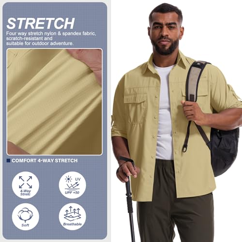 Mens Safari Sun Shirts UPF 50+ UV Sun Protection Long Sleeve Outdoor Quick Dry Fishing Hiking Gardening Shirts - color: 5051 Mud, size: Medium
